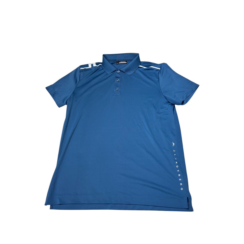 J.Lindeberg Mens Blue Short Sleeve Golf Polo Shirt Large Logo Performance